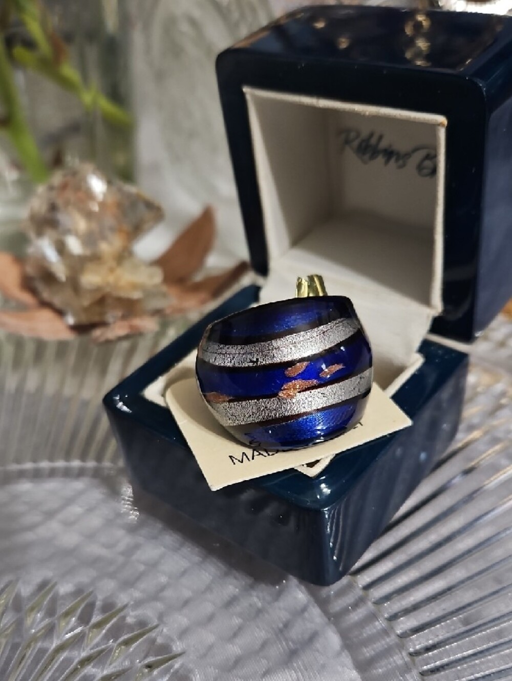 Robbins Bros. Murano Blown Glass RING size 8 Made In Italy NIB